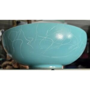 Vintage Hazel Atlas Turquoise Drizzle Spaghetti String‎ Design Serving Bowl